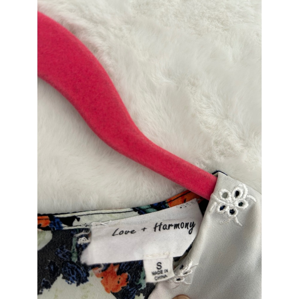 Love + Harmony Floral Mini Dress Womens Small White Eyelet Collar Short Sleeve - Picture 2 of 8